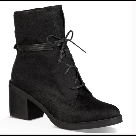 UGG Oriana Exotic Black Cow Hair Zip/Leather Tie Boots womens size 7 - Picture 1 of 7